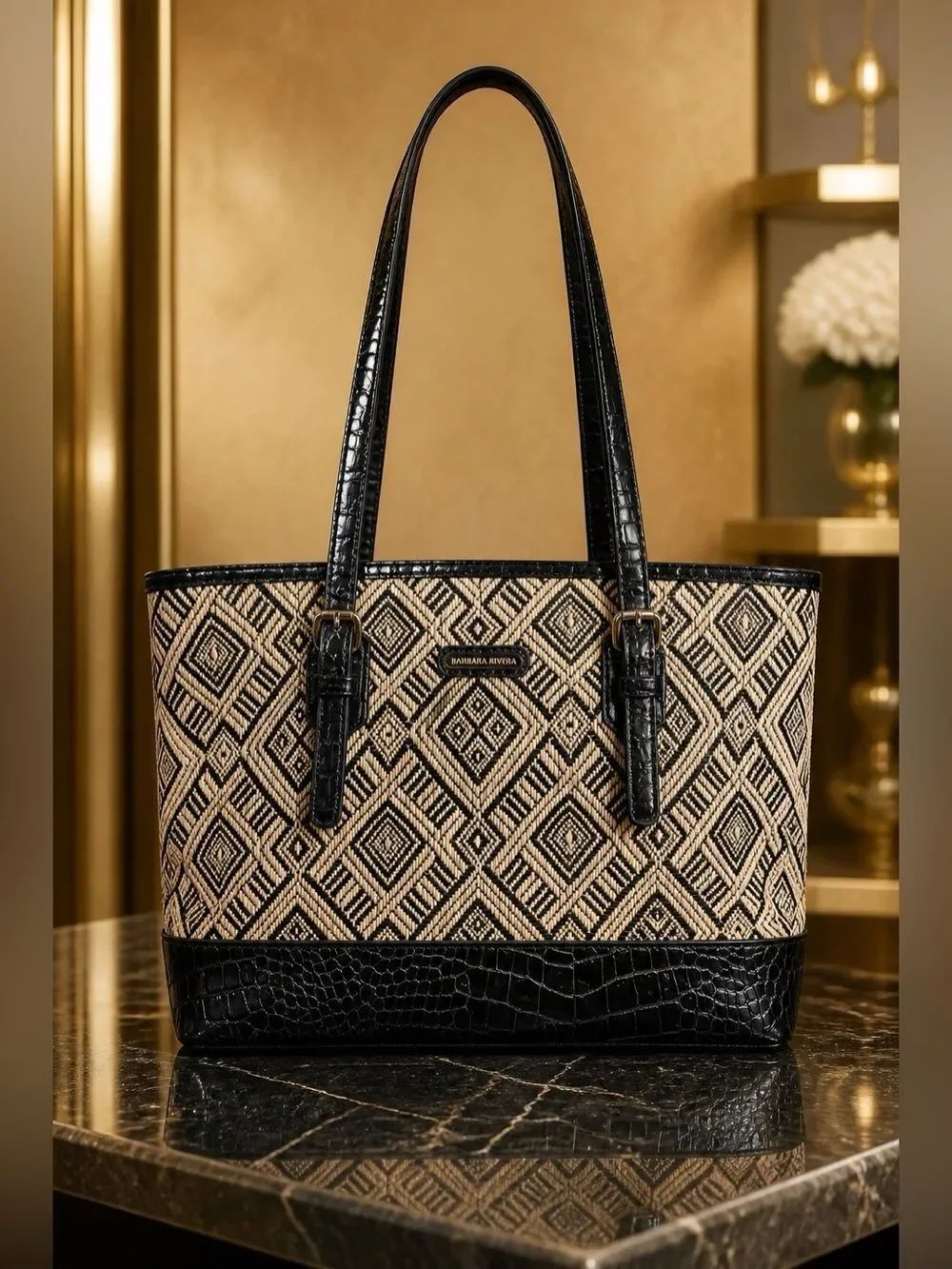 Dana Bachman Tote Black and Tan Wicker